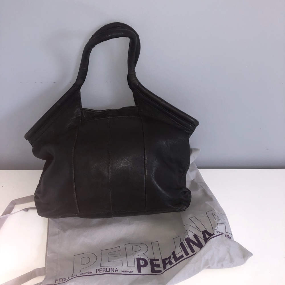 perlina black leather purse